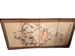 lot 77 image: Four-Panel Framed Asian Artwork Magnolia and Paradise Flycatchers