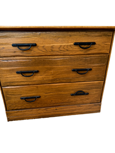lot 97 image: Three-Drawer Oak-Tone Chest of Drawers