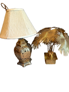 lot 116 image: Grouping of Decorative Brass-Tone Lamp and Palm Tree Sculpture
