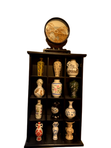 lot 121 image: Collection of Twelve Miniature Asian Vases with Display Cabinet