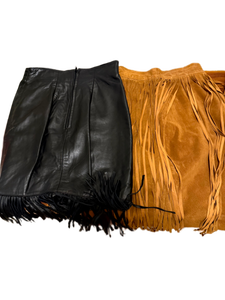lot 139 image: Pairing of Leather and Suede Fringe Skirts