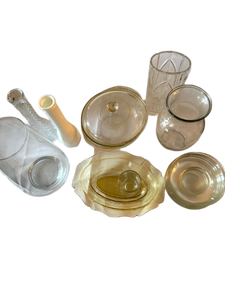 lot 154 image: Large Assortment of Clear, Yellow, and White Glassware (Approx. 10 Pieces)