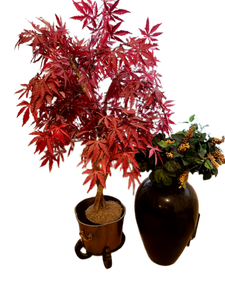 lot 160 image: Faux Red Maple Tree and Large Black Accent Vase