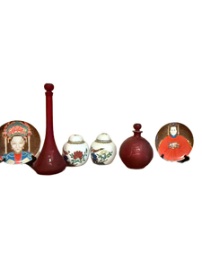 lot 130 image: Grouping of Asian Plates, Ginger Jars, and Frosted Glass Vases
