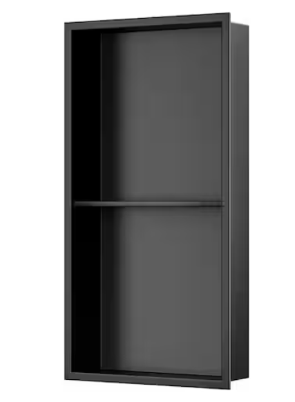 lot 8 image: Simple Project 12 in. W x 24 in. H x 4 in. D Stainless Steel Double Shelf Bathroom Shower Niche in Matte Black