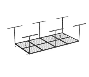 lot 20 image: OHK Series 48 in. W x 96 in. D x 22-40 in. H Black Ceiling-Mounted Garage Storage Rack with Accessory Hooks
