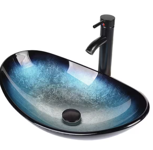 lot 69 image: BOAT SHAPE BLUE GLASS VESSEL SINK 