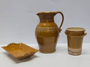 lot 156 image: Group of Large Signed Handmade Stoneware Pitcher etc - ROWE Pottery Works - Cambridge, WI
