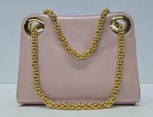 lot 113 image: Excellent Quality Vintage Smaller Pink Leather Purse  Handbag w Thick Braided Gold Strap by Saks Fifth Avenue