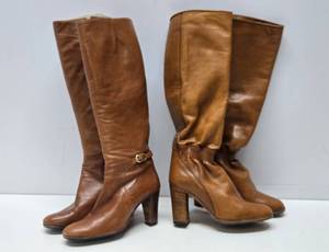 lot 114 image: 2 Pair  of Quality Italian Designer Leather Brown Boots - Size 5
