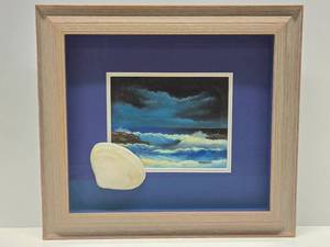 lot 167 image: Framed Signed 3D Oil on Canvas Beach Scene Painting