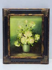 lot 195 image: Framed Signed Oil on Canvas Board Still Life Floral Painting - Signed Robert Cox