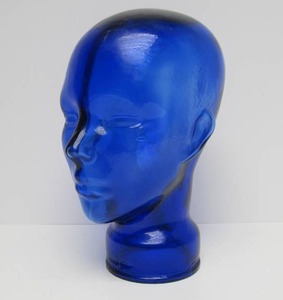 lot 16 image: Life-size Cobalt Blue Glass Head  Hat Display
