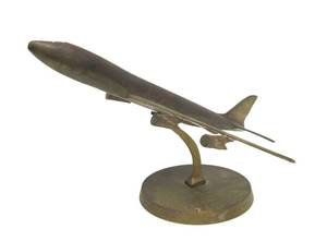 lot 23 image: Vintage Brass Airplane Sculpture on Stand