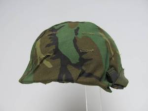 lot 28 image: Orig Vintage Vietnam War US Military Helmet wLiner & Camo Cover