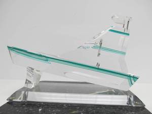 lot 65 image: Very Cool Large Retro 90s Signed Lucite Yacht Boat Sculpture wStand