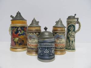 lot 40 image: Group of Original Antique Early 1900s Small Size German Beer Steins
