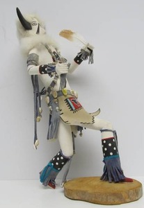 lot 51 image: LARGE Signed Navajo Kachina Figure - White Buffalo Dancer by Edison Gruber