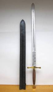 lot 229 image: LARGE Stainless Steel Sword wWood Handle, Solid Brass Guard, & Leather Sheath - New In Box #1