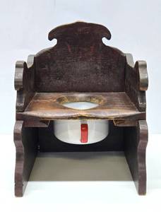 lot 245 image: Antique Folk Art Carved Signed Childs Bathroom Chair - Dated 1938