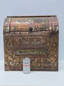 lot 246 image: Large Antique 1880s General Store Advertising Metal Coffee Bin - Kaspers High Grade Coffee