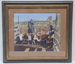 lot 259 image: Very Nice Signed Original Western Cattle Ranch Painting by Gary Gore