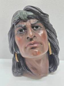 lot 263 image: Signed Old Vintage Chalkware Cigar Store Advertising Hiawatha Indian Head Bust Sculpture