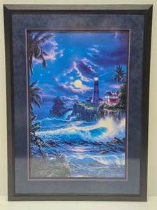 lot 326 image: Beautiful Framed Signed Tropical Ocean Print by Riese Lassen - Moonlight Serenity