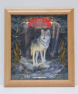 lot 328 image: Vintage OLD MILWAUKEE Beer Advertising Mirror Sign wWolf