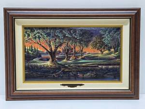 lot 329 image: Very Nice TERRY REDLIN Linen Canvas Golf Print - Spring on the Greens