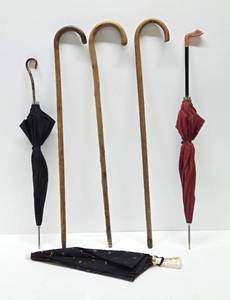 lot 333 image: Nice Collection of Vintage Canes & Umbrellas