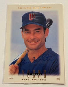 lot 10C image: Paul Molitor Auto 1996 Upper Deck Young at Heart #109 Minnesota Twins Baseball Card