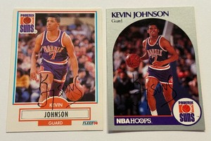 lot 20C image: (2) Kevin Johnson Autos 1990 Fleer and Hoops Basketball Cards