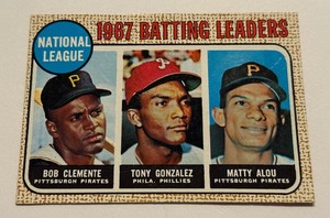lot 11D image: Roberto Clemente 1968 Topps NL Batting Leaders #1 Vintage Baseball Card