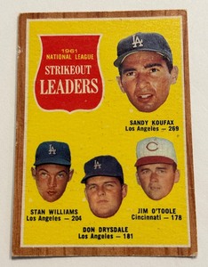 lot 16D image: 1962 Topps NL Strikeout Leaders - Koufax  Drysdale #60 Vintage Baseball Card