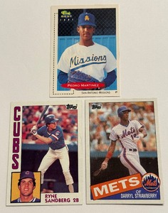 lot 31D image: (3) Baseball Star and Rookie Lot - Ryne Sandberg 2ns Year, Sarryl Strawberry 2nd Year, Pedro Martinez RC