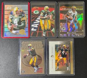 lot 36B image: 5-Card Packers Brett Favre 90s Insert Football Card Lot