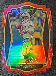 lot 42B image: 2020 Packers Jordan Love Select Die-Cut RC Premier Level Red Football Card No. 147