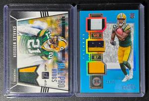 lot 102B image: 2-Card Packers Charles Woodson 25 & Romeo Doubs 50 Multi-Color Patch Football Card Lot