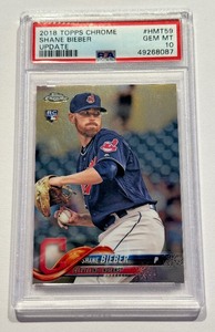 lot 9 image: Shane Bieber RC PSA 10 Gem Mint 2018 Topps Chrome Update #HMT59 Rookie Baseball Card