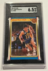 lot 13 image: John Stockton SGC 6.5 EX-NM 1989 Fleer All-Star #127 Basketball Card