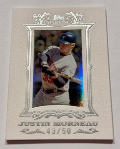lot 22 image: Justin Morneau 50 White Suede SP 2007 Topps Sterling #93 Numbered 4350 Minnesota Twins Baseball Card
