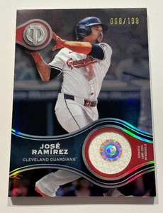 lot 23 image: Jose Ramirez 199 Game Used Relic 2025 Topps Stamp of Approval #SOA-JRA Numbered 69199 Baseball Card