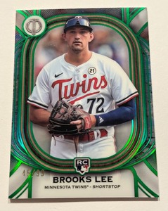 lot 25 image: Brooks Lee RC 99 Emerald SP 2025 Topps Tribute Rookie Acclimation #89 Minnesota Twins Baseball Card