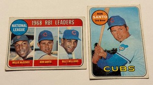 lot 32 image: 1969 Topps 2 Card Lot #570 Ron Santo  #4 RBI Leaders McCovey, Santo, Williams Vintage Baseball Cards