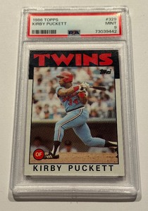 lot 4A image: Kirby Puckett PSA 9 Mint 2nd Year 1986 Topps #329 Minnesota Twins Baseball Card