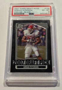 lot 7A image: Adrian Peterson RC PSA 6 2007 Topps Draft Picks Chrome Black #135 Minnesota Vikings Rookie Football Card