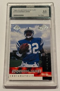 lot 14A image: Edgerin James RC Graded 9.5 Mint 1999 Collectors Edge Fury #173 Rookie Football Card