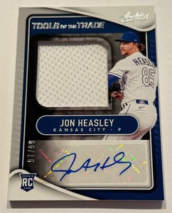 lot 16A image: Jon Heasley RPA 99 Jumbo Relic Auto RC 2022 Absolute Tools of the Trade #TTJS-JH Rookie Baseball Card