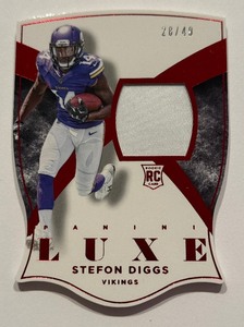 lot 18A image: Stefon Diggs RC Relic 49 2015 Luxe #95 Rookie Numbered 2845 Minnesota Vikings Football Card